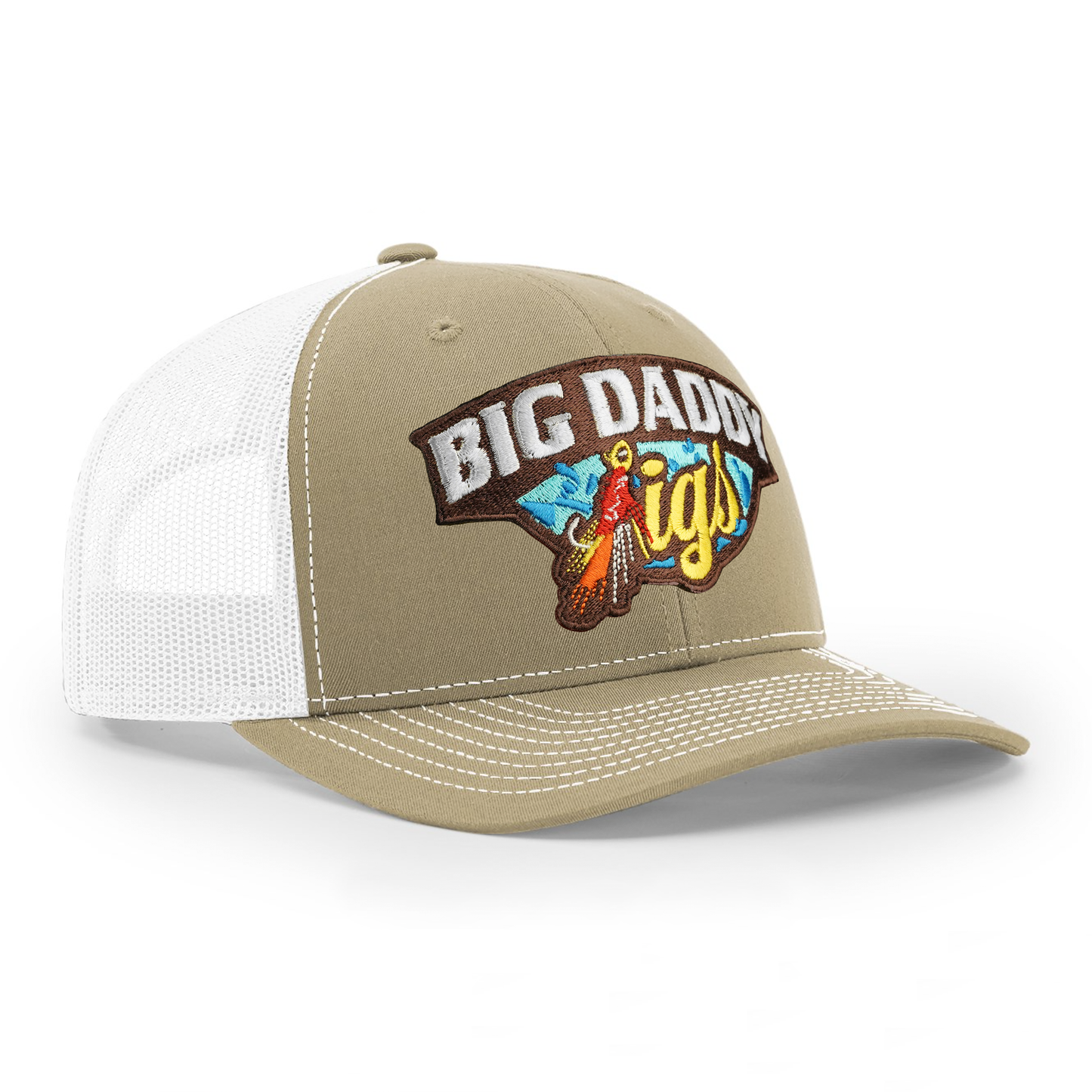 Khaki and White Big Daddy Jig Twill Back Trucker Cap